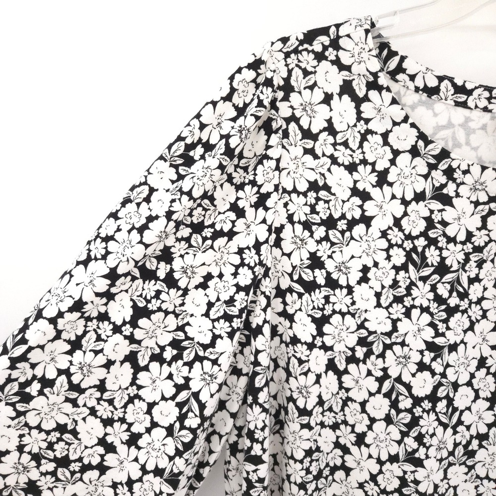 J. Jill Shift Dress Women XL Petite Black White Floral Puff Sleeve Knit - Picture 3 of 9